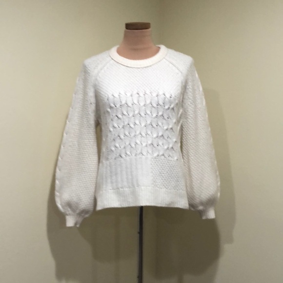 Madewell Copenhagen Cable Knit Sweater Size Small Cream Lantern Sleeve - Picture 2 of 10